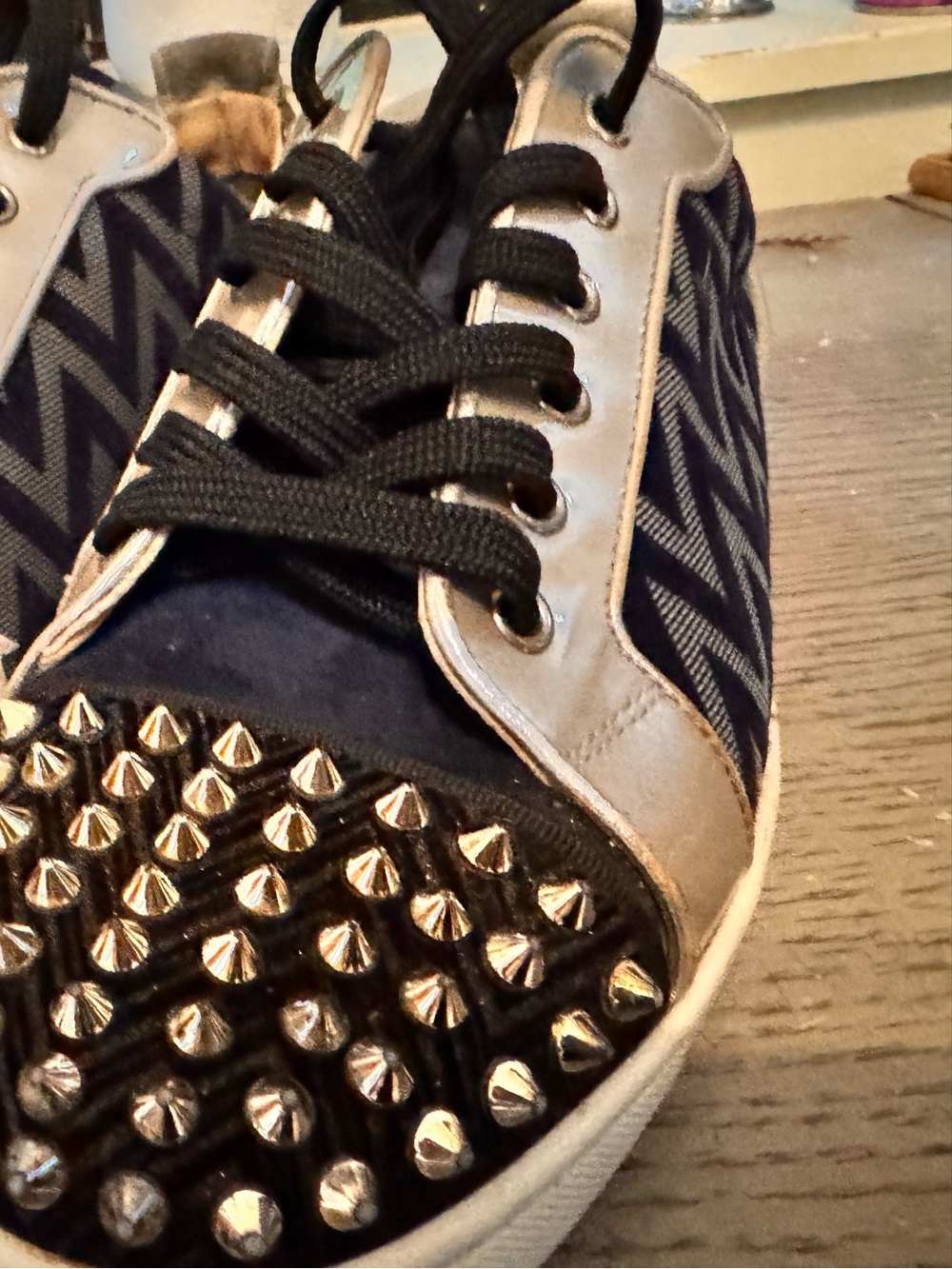 Christian Louboutin Navy and Silver Studded Low-Top Sneakers